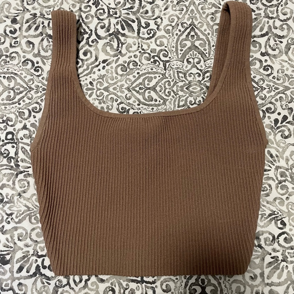Babaton Taupe Ribbed Knit Top
